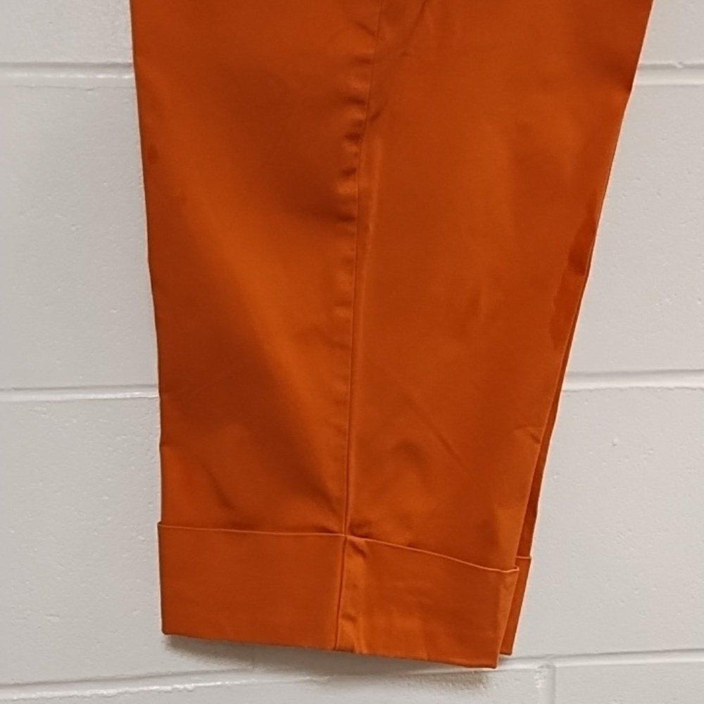 Venizia 18 Wide Cuff Stretch Cropped Trousers Smooth Back Front Pockets Orange - Picture 2 of 12